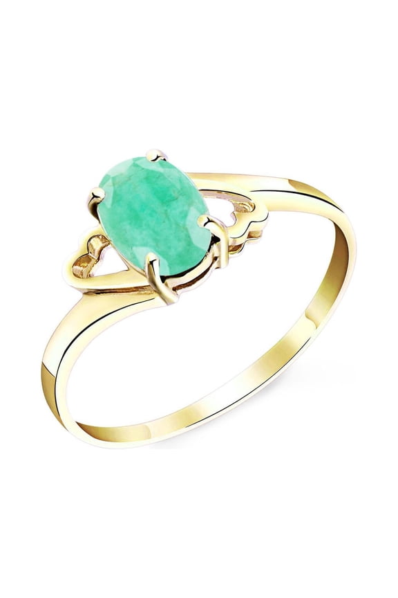 14k Yellow Gold Natural Emerald Ring - Size 6.5