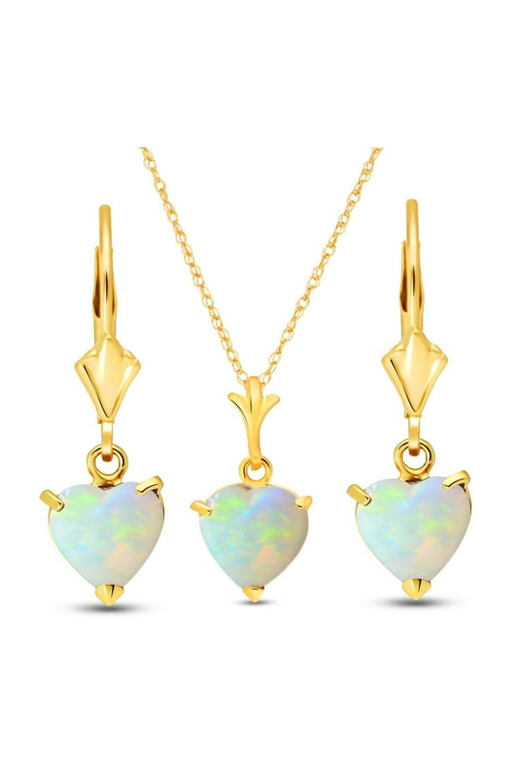 14k Yellow Gold Natural Heart-shaped Opal Dangle Earrings
