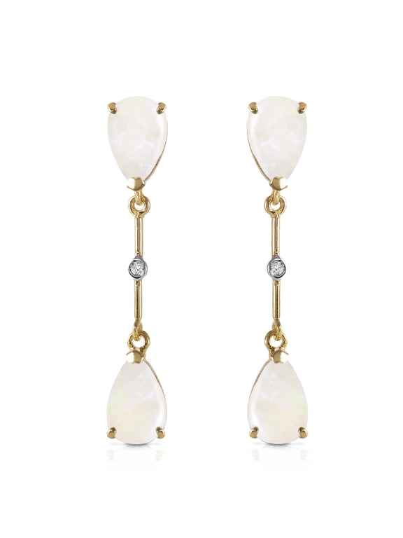 14K Yellow Gold Natural Opal and Natural Diamond Dangle Earrings - October Birthstone - Creativity - Fine Jewelry for Women
