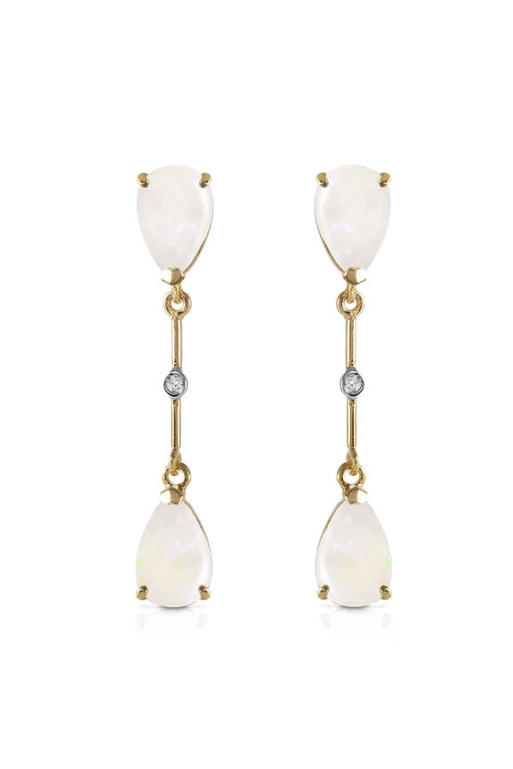 14k Yellow Gold Opals with Diamonds Dangling Earrings