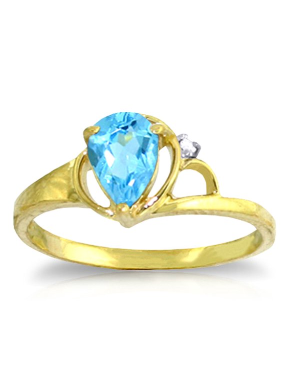 14K Yellow Gold Pear-Shaped Blue Topaz and Diamond Ring - December Birthstone - Courage & Clarity - Sizes 5.5 to 11 - Fine Jewelry for Women