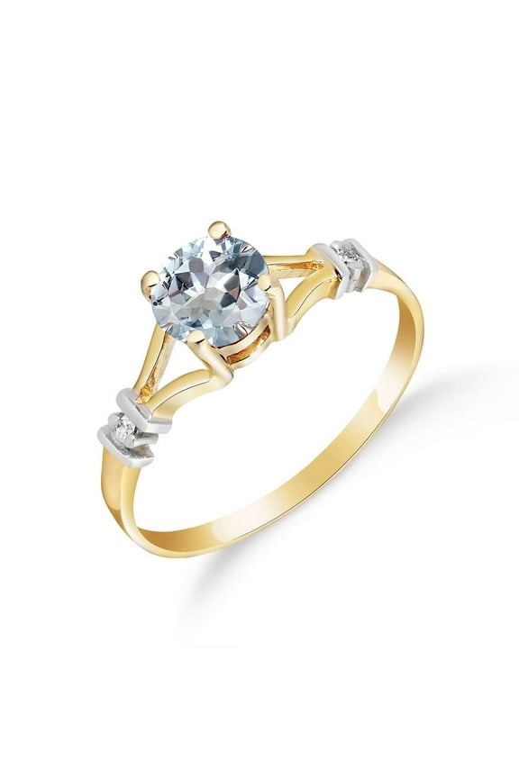 14k Yellow Gold Ring with Natural Diamonds and Aquamarine - Size 10