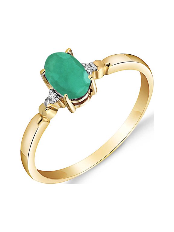 14K Yellow Gold Natural Diamonds and Emerald Ring - May Birthstone - Abundance & Joy - Sizes 5.5 to 11 - Fine Jewelry for Women