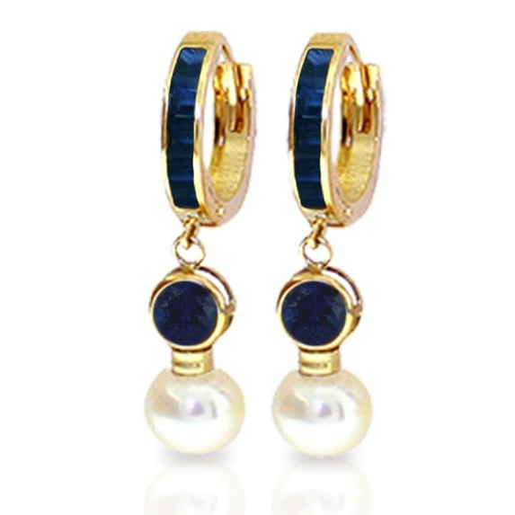 Galaxy Gold 14k Yellow Gold Sapphire Huggie Earrings with Freshwater-cultured Pearls