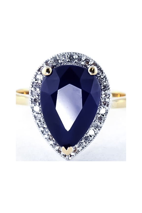 14k Yellow Gold Teardrop Sapphire and Diamond Ring - Size 11.0