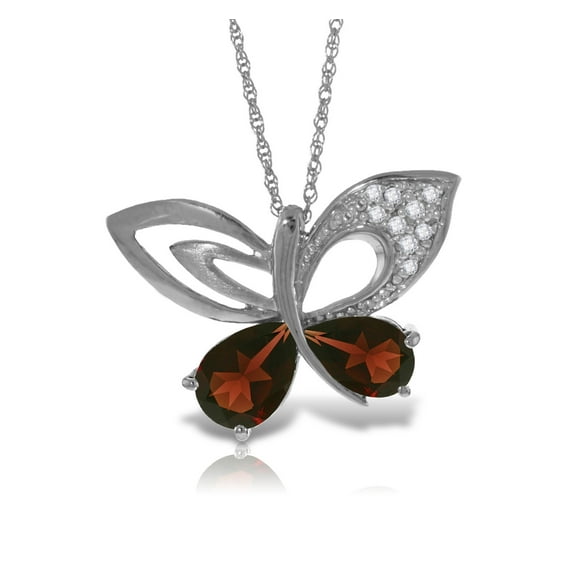 Galaxy Gold 14K Solid White Gold 14" Butterfly Necklace with Natural Diamonds and Garnets, 14"-24" Sizes, January Birthstone, Symbol of Passion