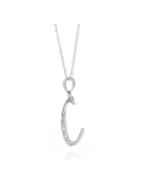 GG 14K White Gold Natural Diamonds Initial "C" Pendant Necklace - April Birthstone - Strength & Brilliance - 16" to 24" - Fine Jewelry for Women