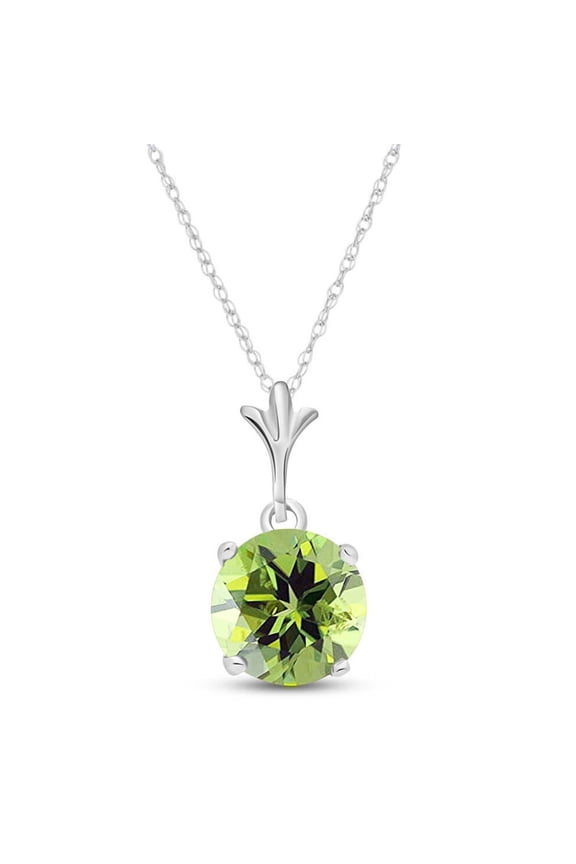 14k14" White Gold Solitaire Natural Peridot Pendant Necklace