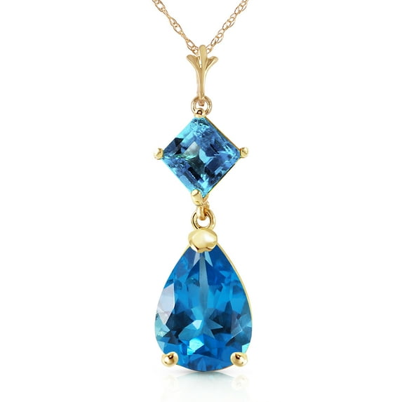 Galaxy Gold GG 14K Yellow Gold Blue Topaz Pendant Necklace - December Birthstone - Communication & Serenity - 16" to 24" - Fine Jewelry for Women