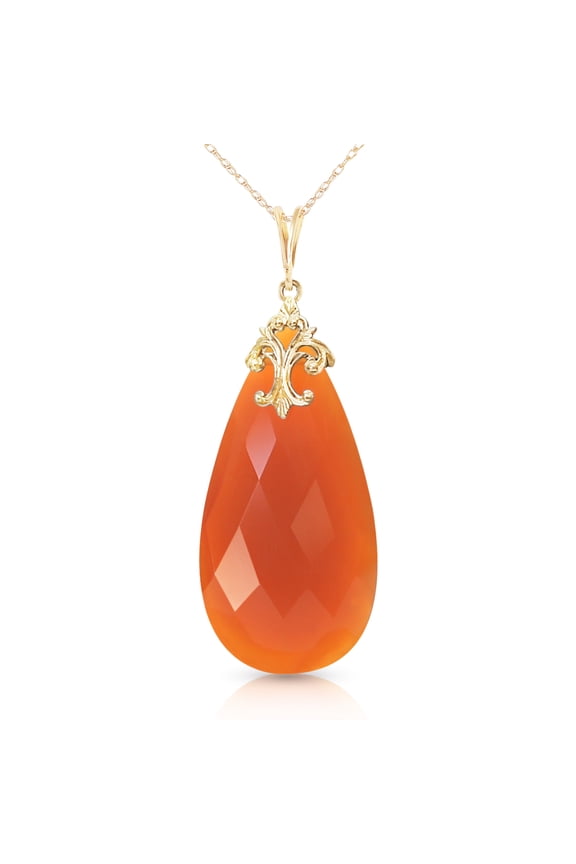 14k14" Yellow Gold Necklace with Briolette 31x16 mm Reddish Orange Chalcedony