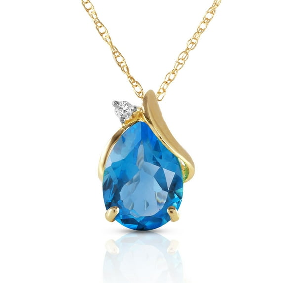 Galaxy Gold 14K Solid Gold Natural Diamond & Blue Topaz Pendant Necklace for Women - Yellow Gold Fine Jewelry