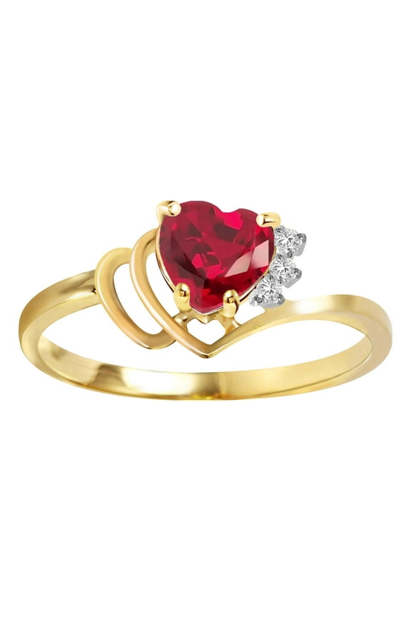 18K Solid Yellow Gold Angel's Heart 1.02 ct Ruby & Diamond Ring (7.5)