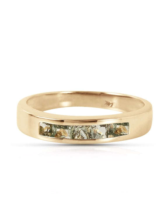 18K Solid Yellow Gold Ring with Princess Cut Natural Green Sapphires 0.60 carats (6.5)