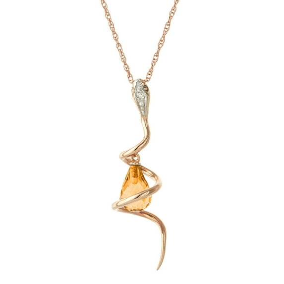 Galaxy Gold 2.28 CT. 14k 18" Rose Gold Snake Necklace with Dangling Briolette Citrine and Diamond