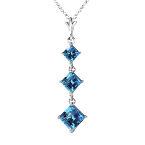 Galaxy Gold GG 14K White Gold 2.4 Carat Blue Topaz Pendant Necklace - December Birthstone - Communication & Serenity - 16" to 24" - Fine Jewelry for Women