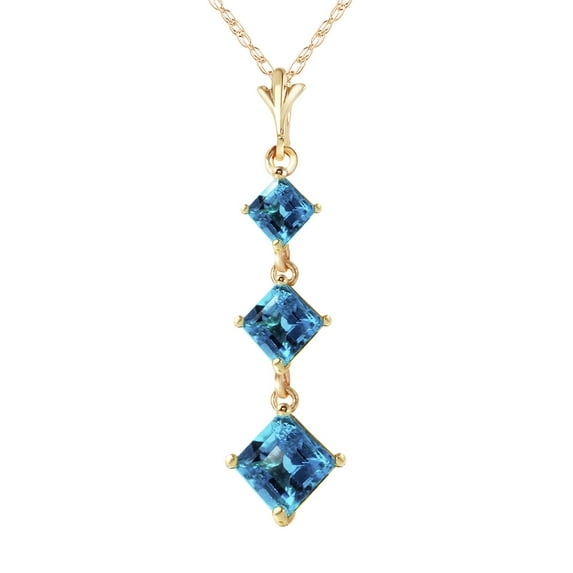 Galaxy Gold GG 14K Yellow Gold 2.4 Carat Blue Topaz Pendant Necklace - December Birthstone - Communication & Serenity - 16" to 24" - Fine Jewelry for Women
