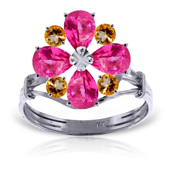 Galaxy Gold 14K White Gold 2.43 CT Natural Pink Topaz and Natural Citrine Flower Ring - October Birthstone - Hope & Creativity - Sizes 5.5 to 11 - Fine Jewelry for Women