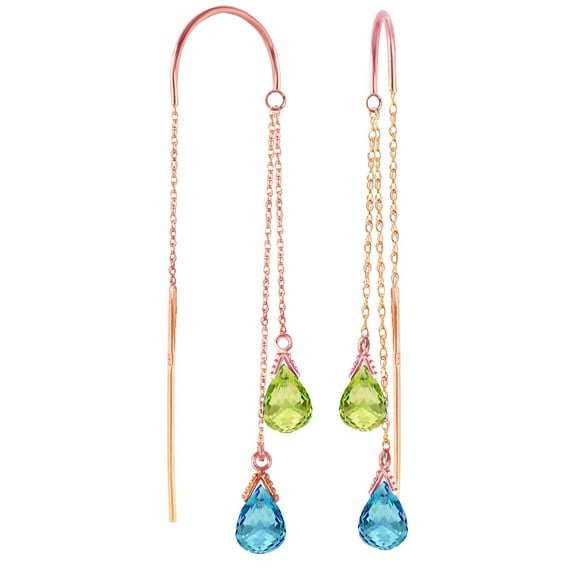 Galaxy Gold 14K Rose Gold 2.5 CTW Natural Blue Topaz and Peridot Dangle Earrings - August Birthstone - Abundance & Joy - Fine Jewelry for Women