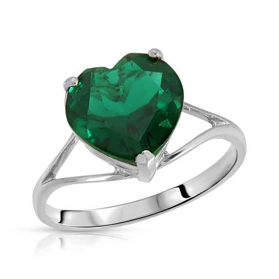 Galaxy Gold 2.75 Carats 14K Solid White Gold Brilliant Heart Cut Shape Emerald Solitaire Cathedral Ring with Genuine Vibrant Emerald Heart Shape Anniversary Engagement Promise Her Him Unisex (7.5)