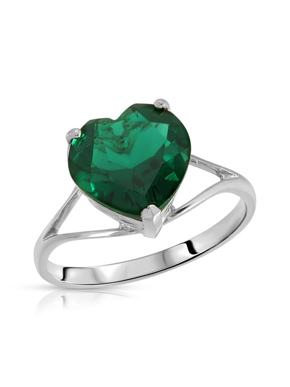 2.75 Carats 14K Solid White Gold Brilliant Heart Cut Shape Emerald Solitaire Cathedral Ring with Genuine Vibrant Emerald Heart Shape Anniversary Engagement Promise Her Him Unisex (6)