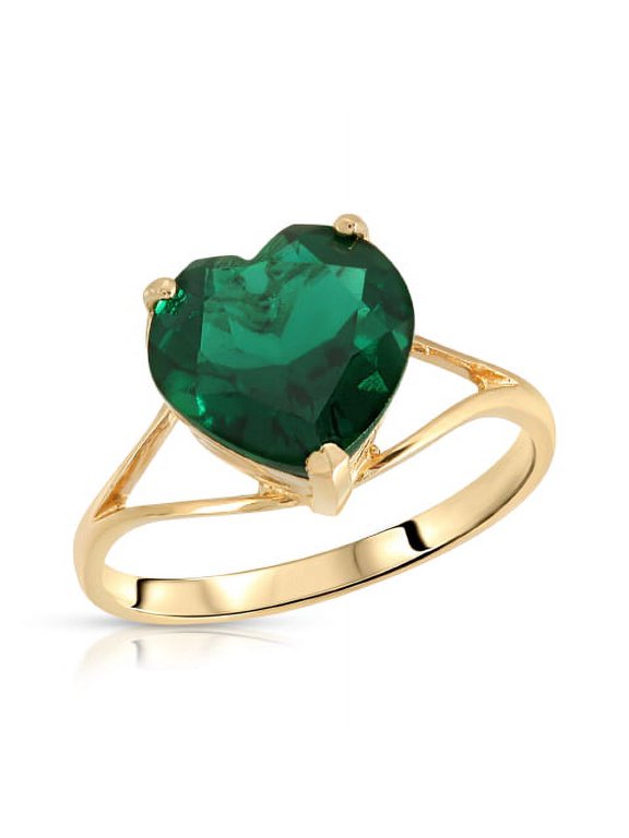 2.75 Carats 14K Solid Yellow Gold Brilliant Heart Cut Shape Emerald Solitaire Cathedral Ring with Genuine Vibrant Emerald Heart Shape Anniversary Engagement Promise Her Him Unisex (6)