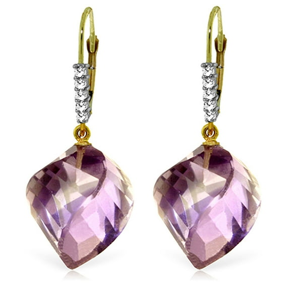 Galaxy Gold GG 14K Yellow Gold 21.65 CTW Natural Amethyst and Diamonds Dangle Earrings - February Birthstone - Peace & Wisdom - Fine Jewelry for Women