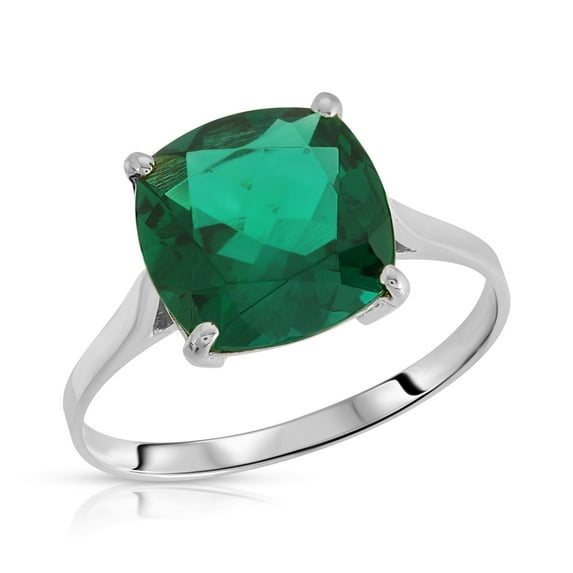 Galaxy Gold 3.10 ctw Carats 14K Solid White Gold Cushion Emerald Solitaire Ring with Genuine Vibrant Emerald Brilliant Cut Anniversary Engagement Promise Valentines for Her Him Unisex Ring (6.5)
