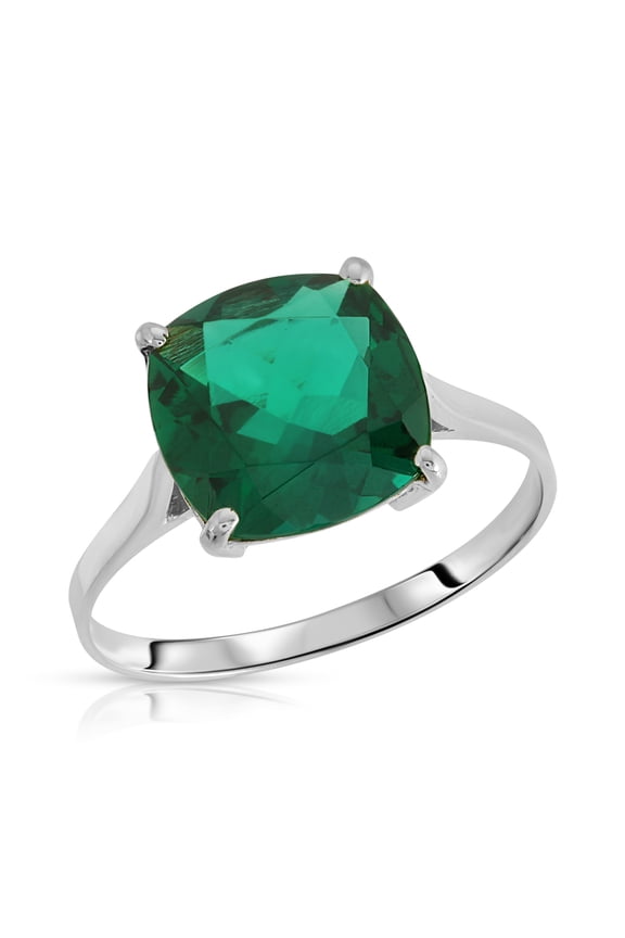 3.10 ctw Carats 14K Solid White Gold Cushion Emerald Solitaire Ring with Genuine Vibrant Emerald Brilliant Cut Anniversary Engagement Promise Valentines for Her Him Unisex Ring (8)