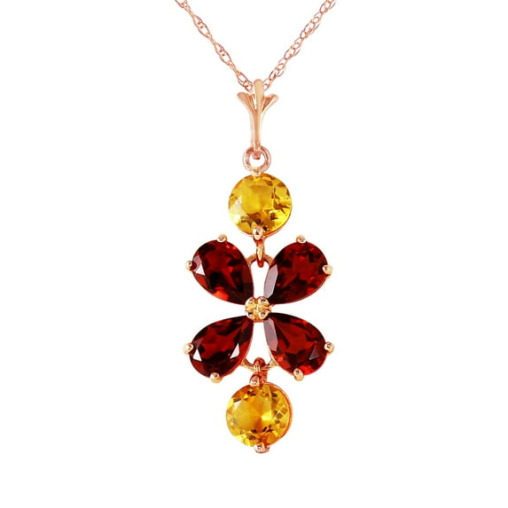 Galaxy Gold GG 14K Rose Gold 3.15 Carat Citrine and Garnet Pendant Necklace - November Birthstone - Warmth & Prosperity - 16" to 24" - Fine Jewelry for Women