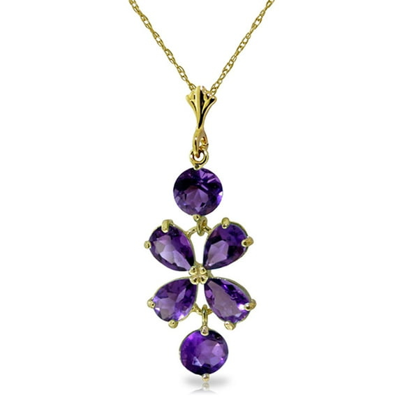 Galaxy Gold GG 14K Yellow Gold 3.15 Carat Amethyst Pendant Necklace - February Birthstone - Peace & Wisdom - 16" to 24" - Fine Jewelry for Women