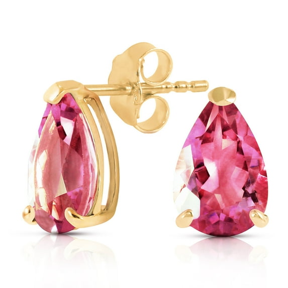 Galaxy Gold 14K Solid Gold 3.15 Carat Natural Pink Topaz Stud Earrings for Women - Yellow Gold Fine Jewelry