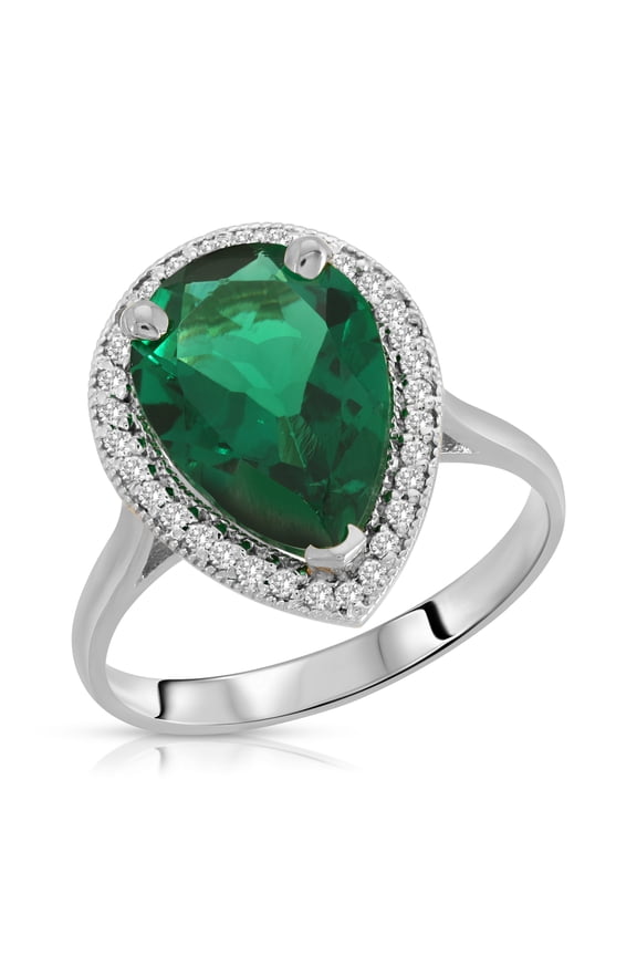 3.16 Carat Total Weight 14K Solid White Gold Emerald with Natural Diamonds Halo Ring Brilliant Pear Tear Drop Shape Cut and Round Diamonds Anniversary Engagement Promise Ring (11)