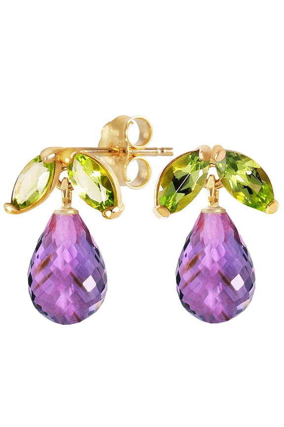 3.4 Carat 14k Solid Gold Stud Earrings with Natural Amethysts and Peridots