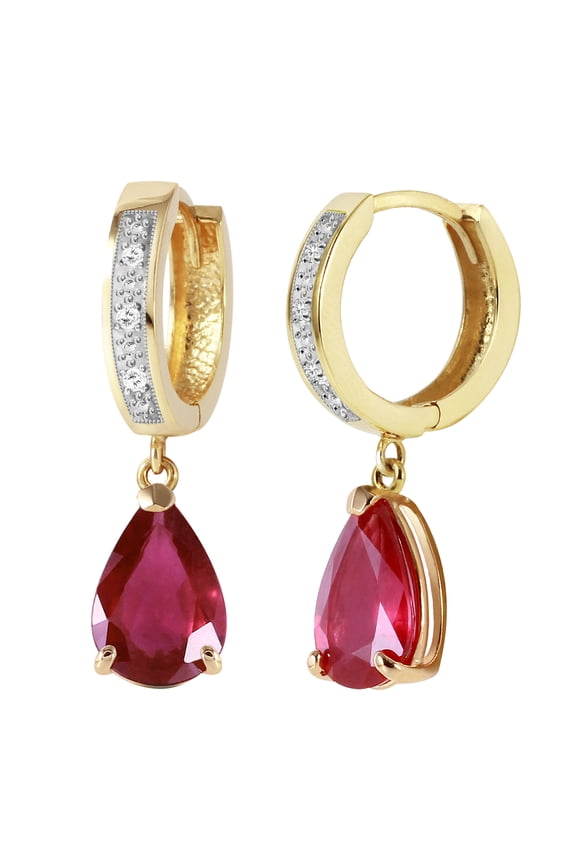 3.53 ct 14k Solid Gold Hoop Earrings Diamonds Ruby