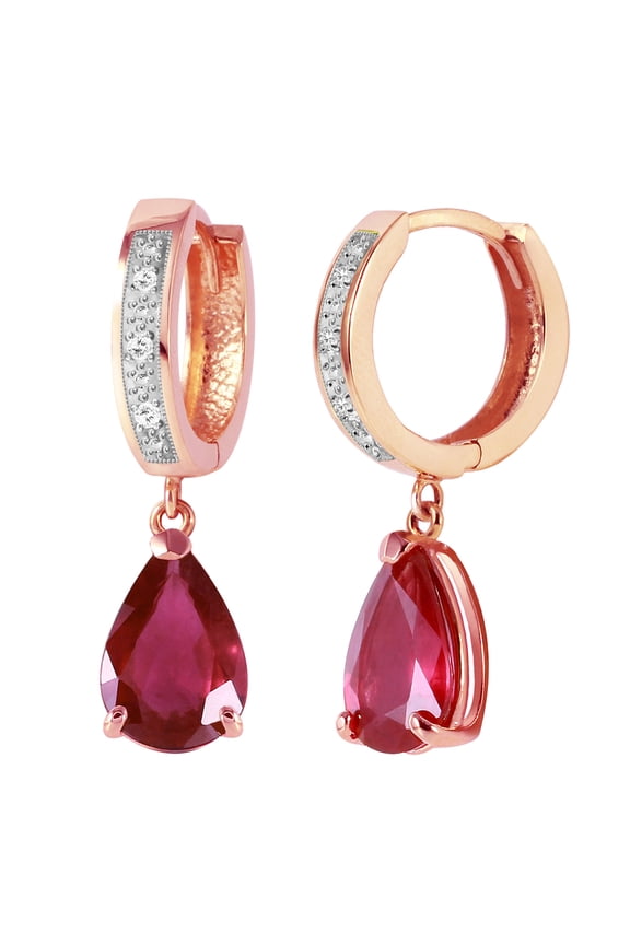 3.53 ct 14k Solid Rose Gold Hoop Earrings Diamonds Ruby