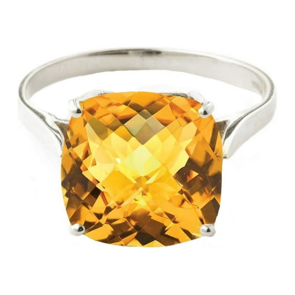 Galaxy Gold 3.6 Carat 14K Solid White Gold Ring Checkerboard Cushion Cut Natural Citrine (7.5)