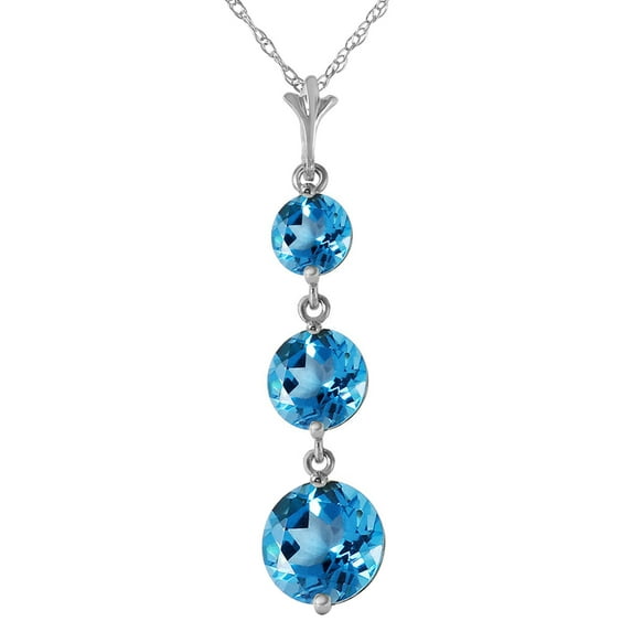Galaxy Gold GG 14K White Gold 3.6 Carat Blue Topaz Pendant Necklace - December Birthstone - Communication & Serenity - 16" to 24" - Fine Jewelry for Women
