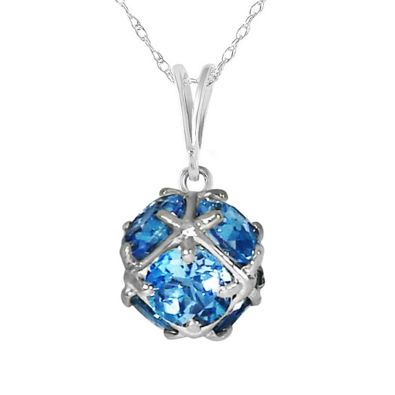 Galaxy Gold 14K White Gold 3.7 Carat Natural Blue Topaz Pendant Necklace - December Birthstone - Communication & Serenity - 16" to 24" - Fine Jewelry for Women