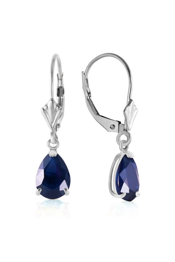 GG 14K White Gold 3 Carat Natural Sapphire Dangle Earrings - September Birthstone - Truth & Nobility - Fine Jewelry for Women