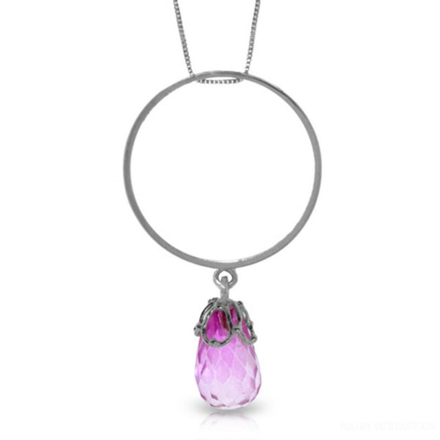 Galaxy Gold 3 Carat 14k 16" Solid White Gold Necklace with Natural Pink Topaz Charm Circle Pendant