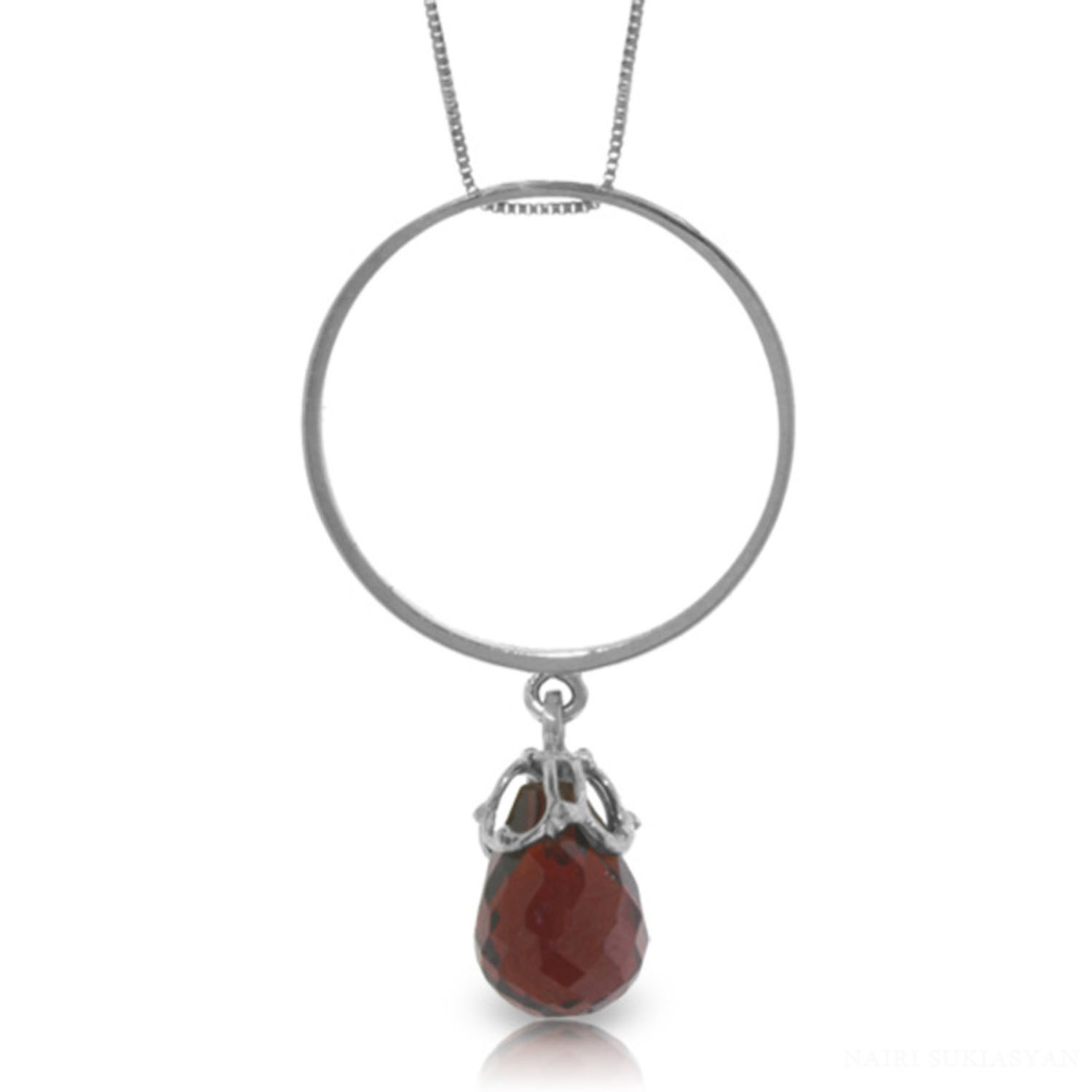 Galaxy Gold 3 Carat 14k 20" Solid White Gold Necklace with Natural Garnet Charm Circle Pendant - image 1 of 2