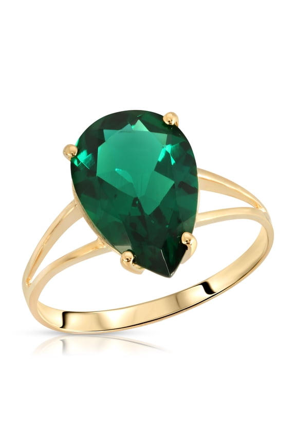 3 Carats 14K Solid Yellow Gold Brilliant Pear Cut Emerald Solitaire Ring with Genuine Vibrant Emerald Anniversary Engagement Promise for Her Him Unisex (6.5)