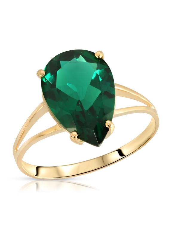 3 Carats 14K Solid Yellow Gold Brilliant Pear Cut Emerald Solitaire Ring with Genuine Vibrant Emerald Anniversary Engagement Promise for Her Him Unisex (6)