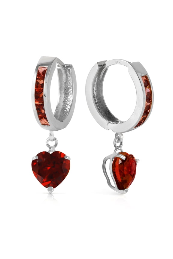 GG 14K White Gold 4.1 Carat Natural Garnet Hoop Earrings - January Birthstone - Passion & Protection - Fine Jewelry for Women