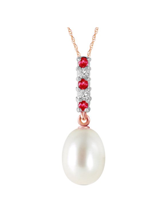 14K Rose Gold 4.15 Carat Natural Diamonds and Ruby Pendant Necklace - July Birthstone - Passion & Protection - 16" to 24" - Fine Jewelry for Women