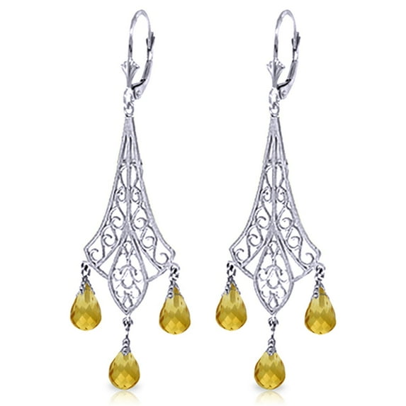 Galaxy Gold 4.2 Carat 14k Solid White Gold Chandelier Earrings Briolette Citrine