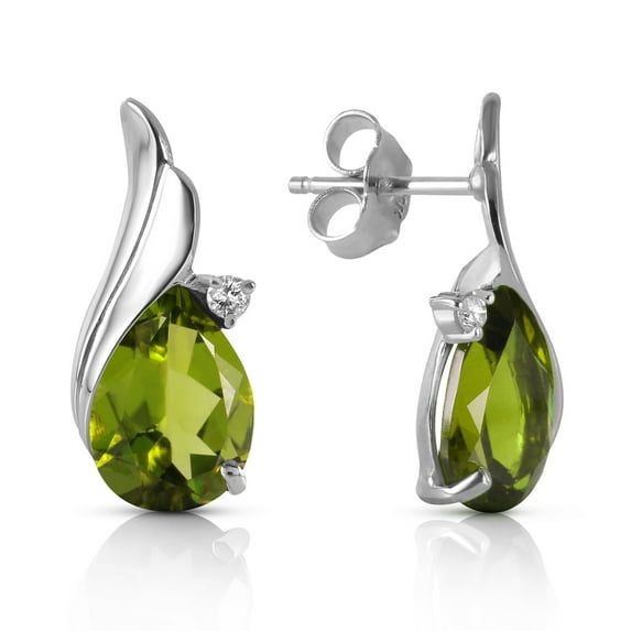Galaxy Gold 14K White Gold 4.26 Carat Natural Peridot and Natural Diamond Stud Earrings - August Birthstone - Abundance & Joy - Fine Jewelry for Women