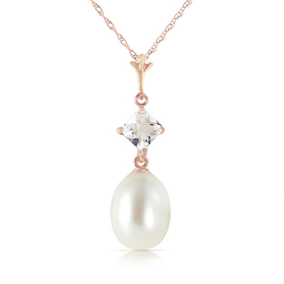 Galaxy Gold 14K Rose Gold 4.5 Carat White Topaz and Pearl Pendant Necklace - June Birthstone - Courage & Clarity - 16" to 24" - Fine Jewelry for Women