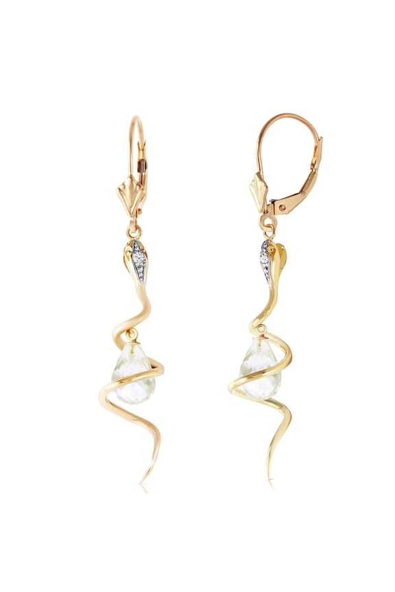 4.56 CT. 14K Yellow Gold Snake Earrings with Dangling Briolette White Topaz and Diamonds