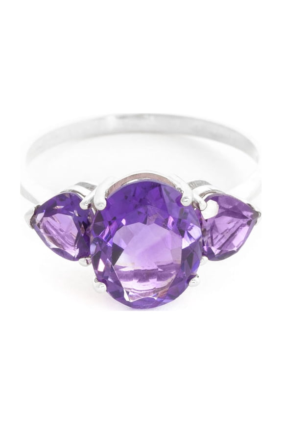 4 CTW 14k Solid White Gold Ring with Natural Amethysts - Size 10